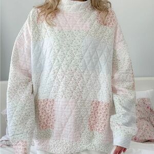Patchwork Quilted Sweatshirt - Pink and White
